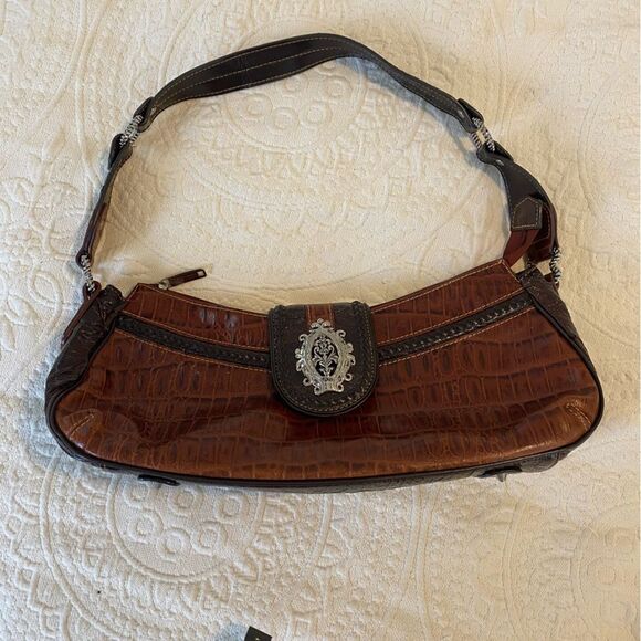 Y2K Brown Faux Alligator Embellished Shoulder Saddle Bag - Picture 1 of 13